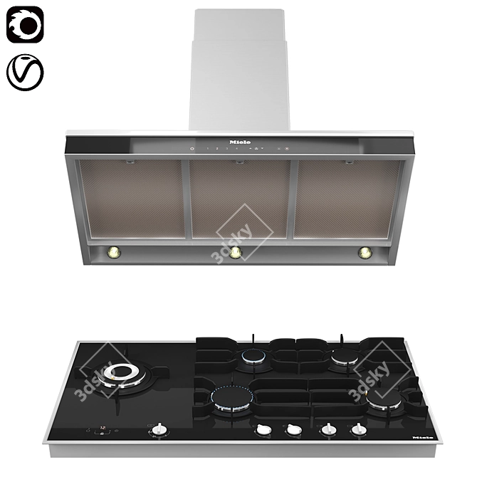 Miele Gas Cooktop & Puristic Hood 3D model image 8