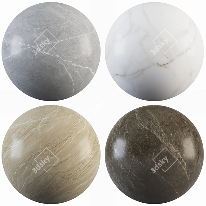 Marble Texture Collection: Light Gray, White, Graphite & Beige 3D model image 1