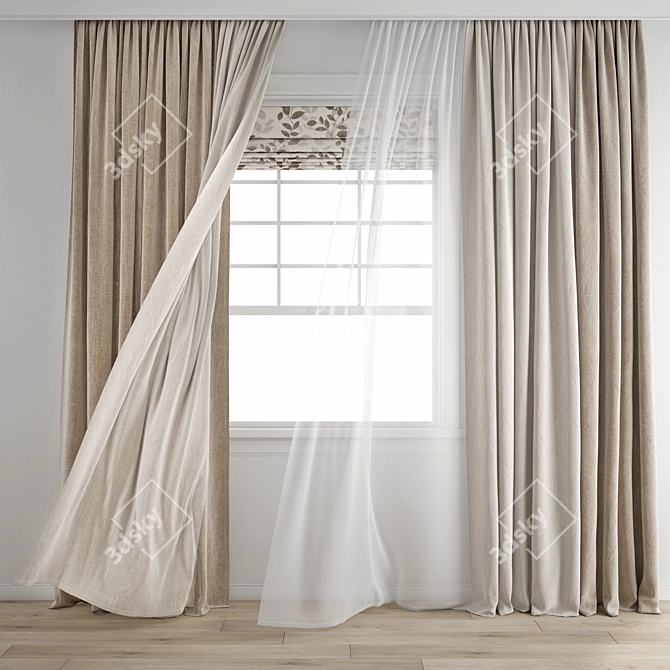 3D Curtain Model with Wind Effect 3D model image 1