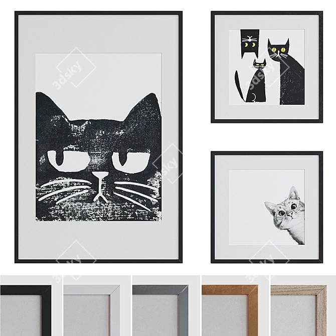 Modern Cat Picture Frame Set 3D model image 1