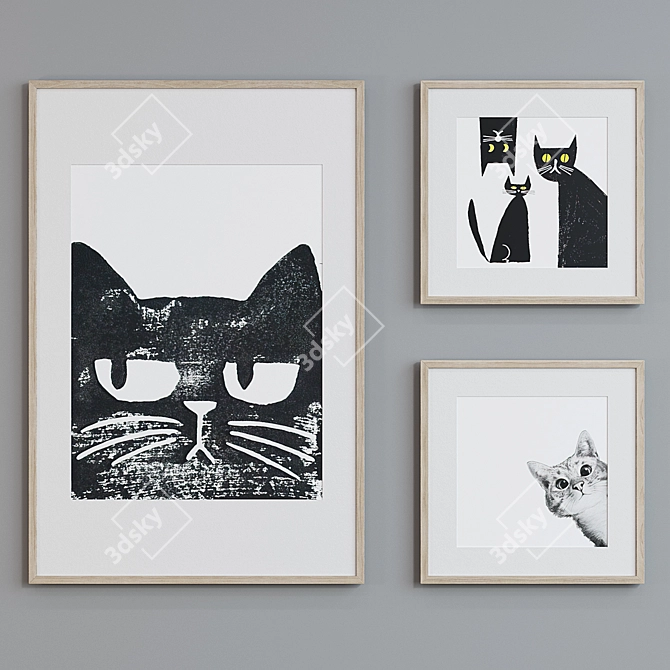 Modern Cat Picture Frame Set 3D model image 3