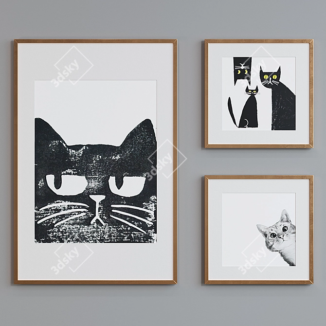 Modern Cat Picture Frame Set 3D model image 4