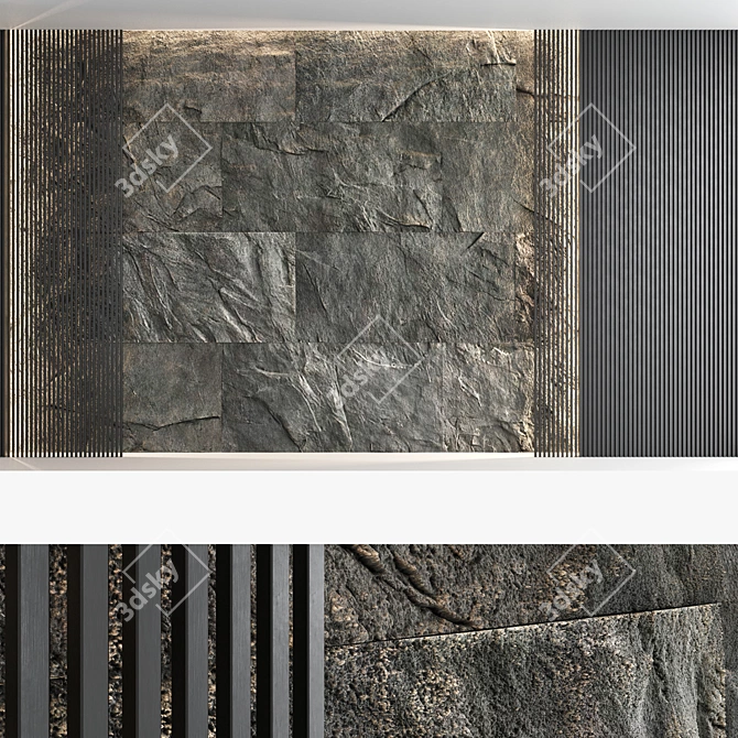 Decorative Stone and Wood Wall Panel Set 3D model image 3