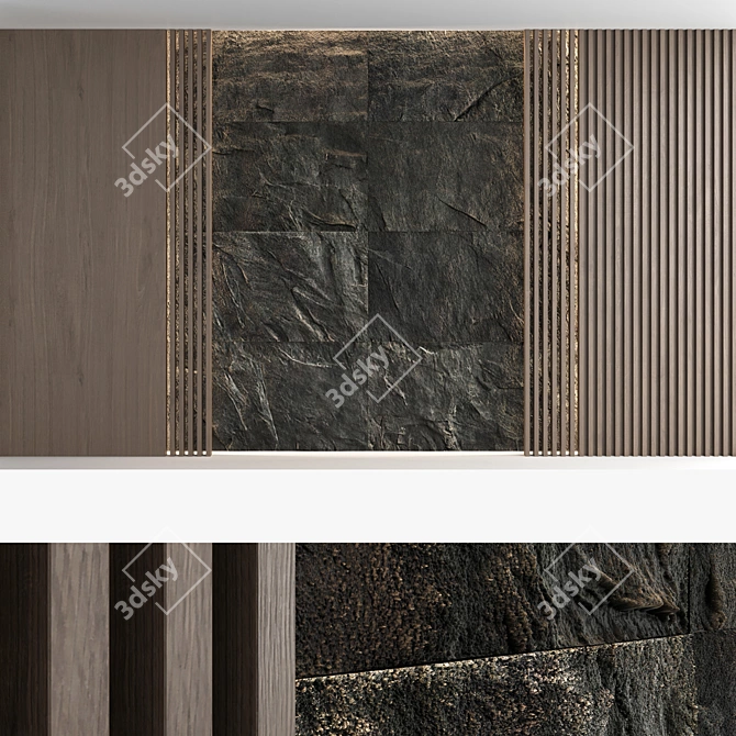 Decorative Stone and Wood Wall Panel Set 3D model image 4