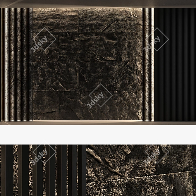 Decorative Stone and Wood Wall Panel Set 3D model image 5