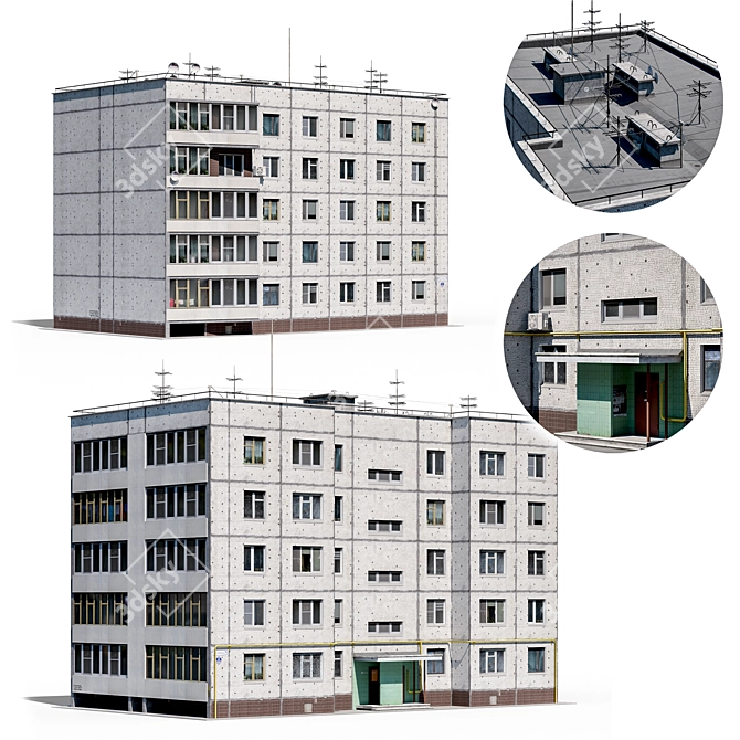 Soviet Panel House 121-14 (Low Poly) 3D model image 1