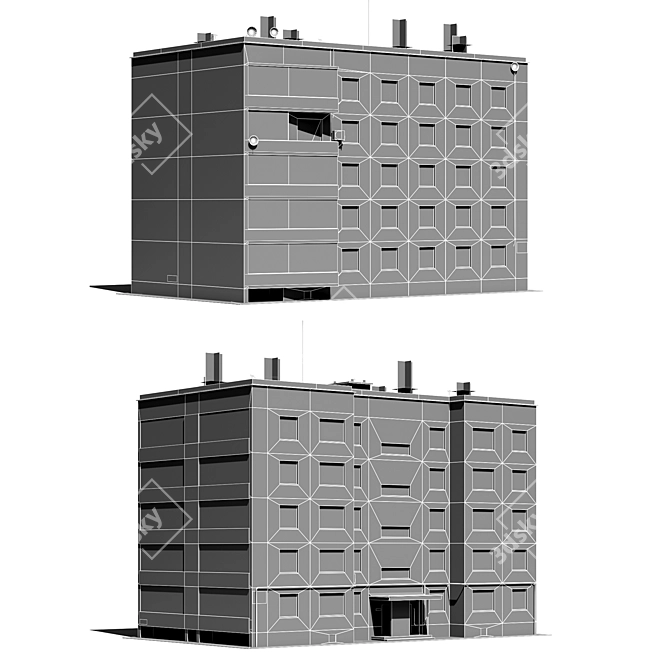 Soviet Panel House 121-14 (Low Poly) 3D model image 2