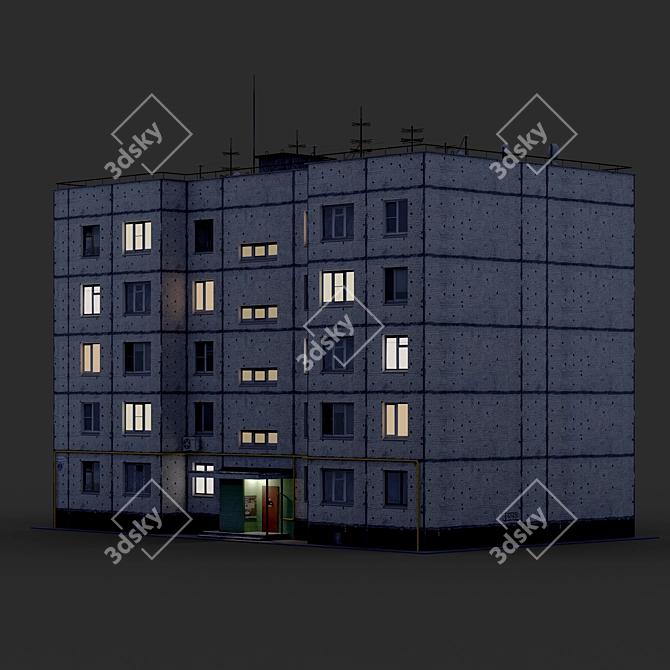 Soviet Panel House 121-14 (Low Poly) 3D model image 3