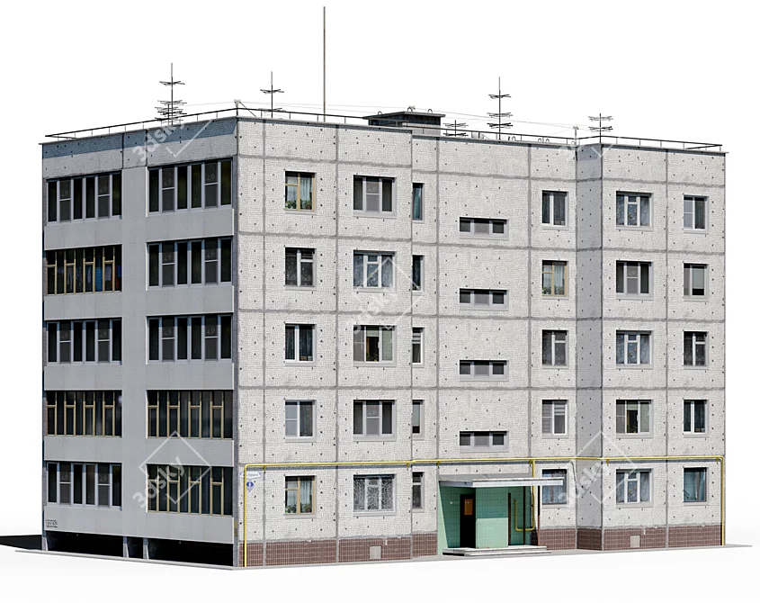 Soviet Panel House 121-14 (Low Poly) 3D model image 4