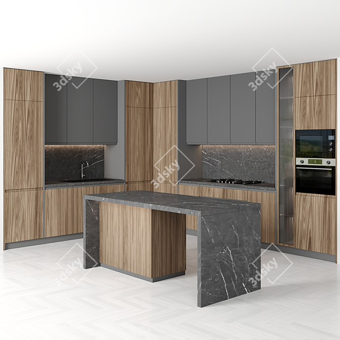 Sleek Island Kitchen: Modern, Functional, Stunning 3D model image 1