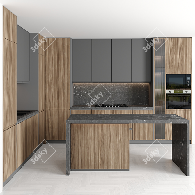 Sleek Island Kitchen: Modern, Functional, Stunning 3D model image 2