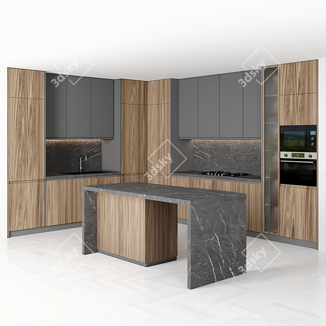 Sleek Island Kitchen: Modern, Functional, Stunning 3D model image 7