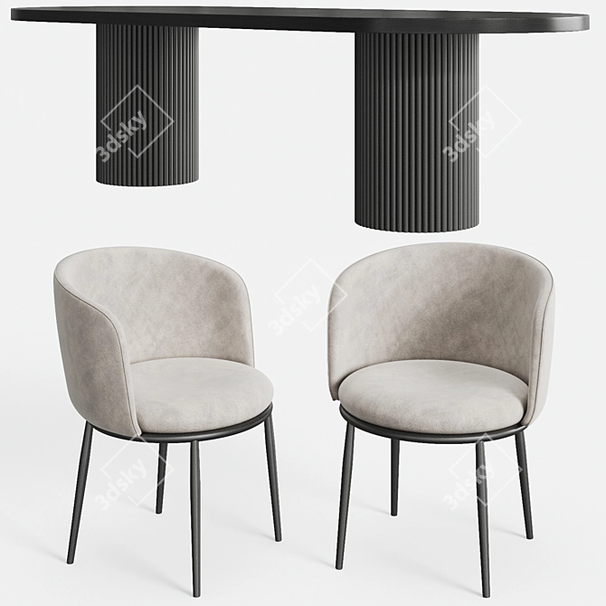 Sophisticated Dining Set: GLOBEWEST Benjamin Ripple Table & Eichholtz Filmore Chair 3D model image 2