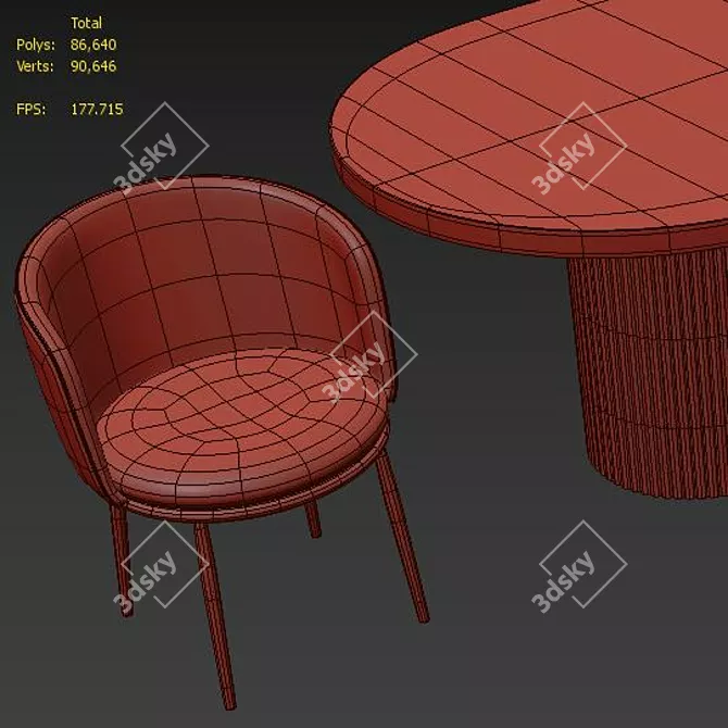 Sophisticated Dining Set: GLOBEWEST Benjamin Ripple Table & Eichholtz Filmore Chair 3D model image 4