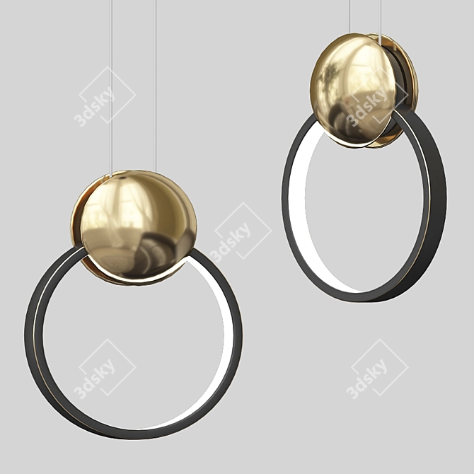 LED Ring Pendant Lamp with Decorative Metal Sphere 3D model image 1