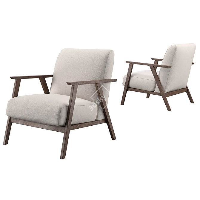 French Contemporary Cream Armchair 3D model image 2