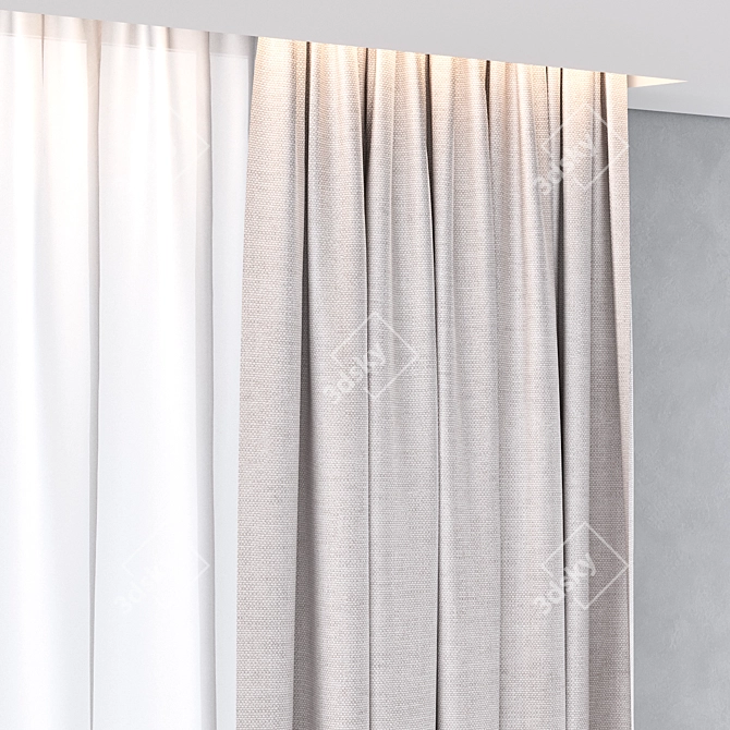 Modern Grey Striped Cotton Curtains 3D model image 3