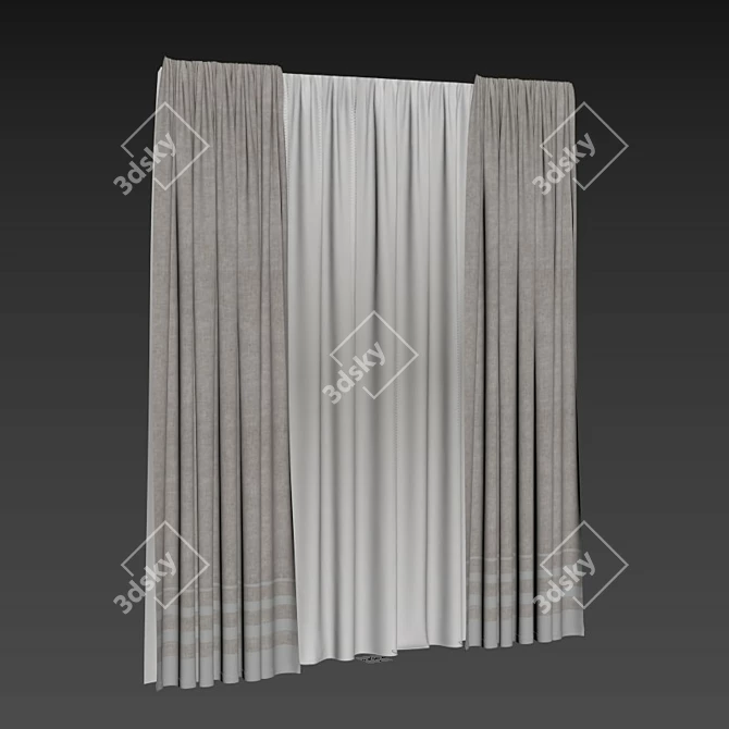 Modern Grey Striped Cotton Curtains 3D model image 5