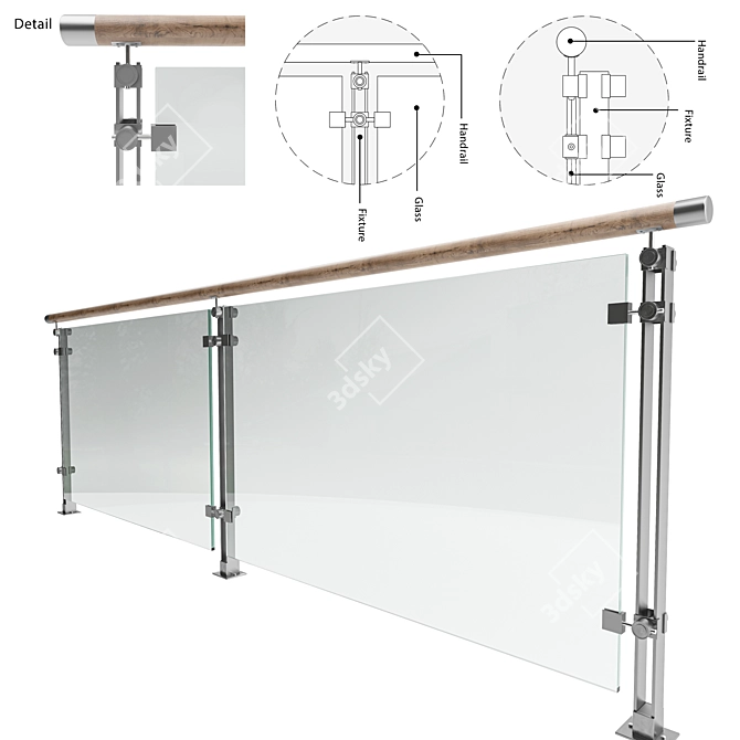 Versatile Expandable Glass Railing 3D model image 1