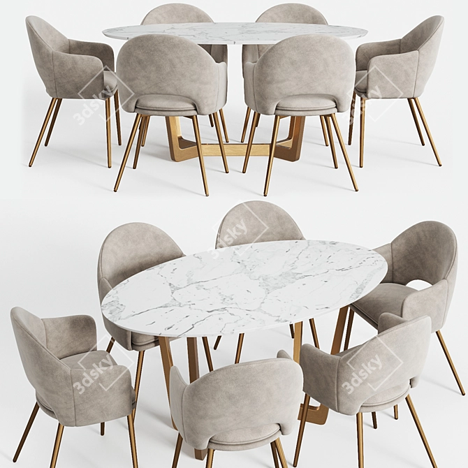 Elegant Oval Dining Set: Homary Table & Magrib Chairs 3D model image 1