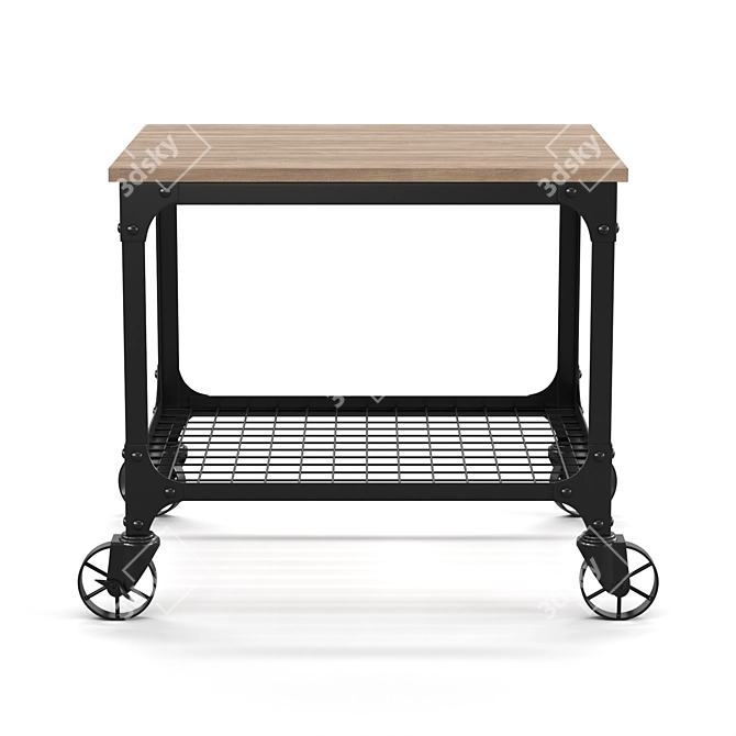 Industrial Style Rolling Bar Cart 3D model image 2