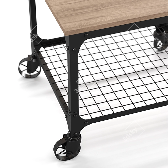 Industrial Style Rolling Bar Cart 3D model image 3