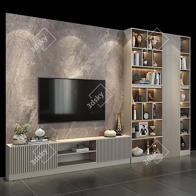 Modern TV Wall Set: Stylish and Functional 3D model image 3