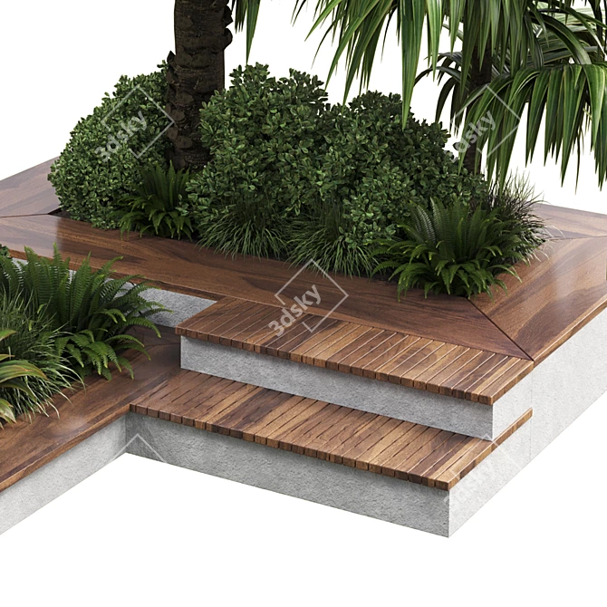 Outdoor Plant Collection: 58 Garden Pot, Tree, Palm, Bush, Fern, Grass, Wood Vase 3D model image 4