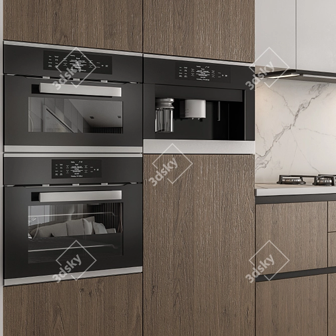Sleek White and Wood Kitchen 3D model image 4