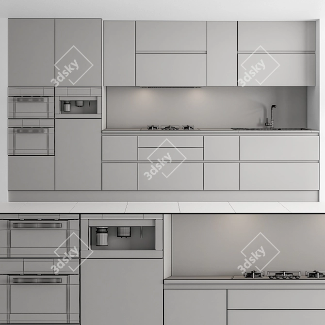 Sleek White and Wood Kitchen 3D model image 5