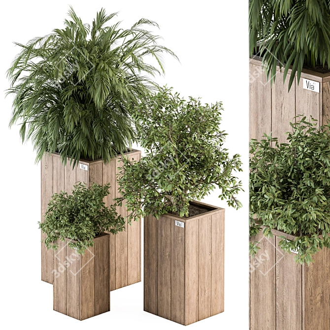 Natural Wood Garden Box Set 3D model image 1