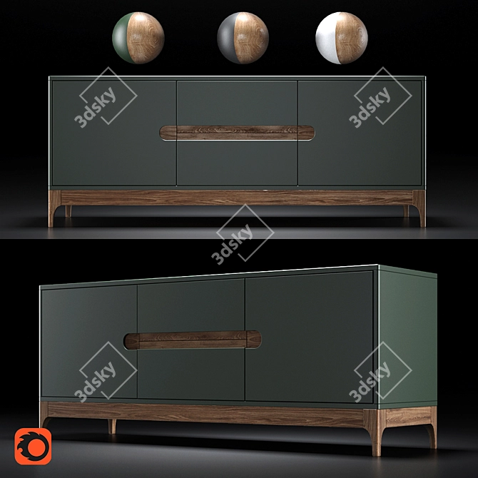 Modern Oak TV Console 3D model image 1