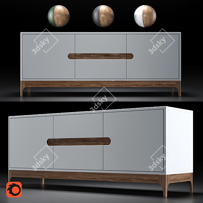 Modern Oak TV Console 3D model image 9