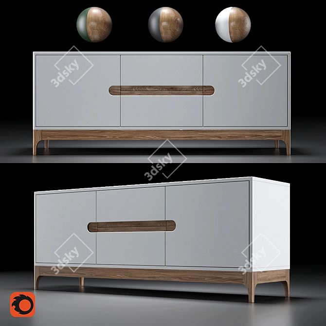 Modern Oak TV Console 3D model image 15