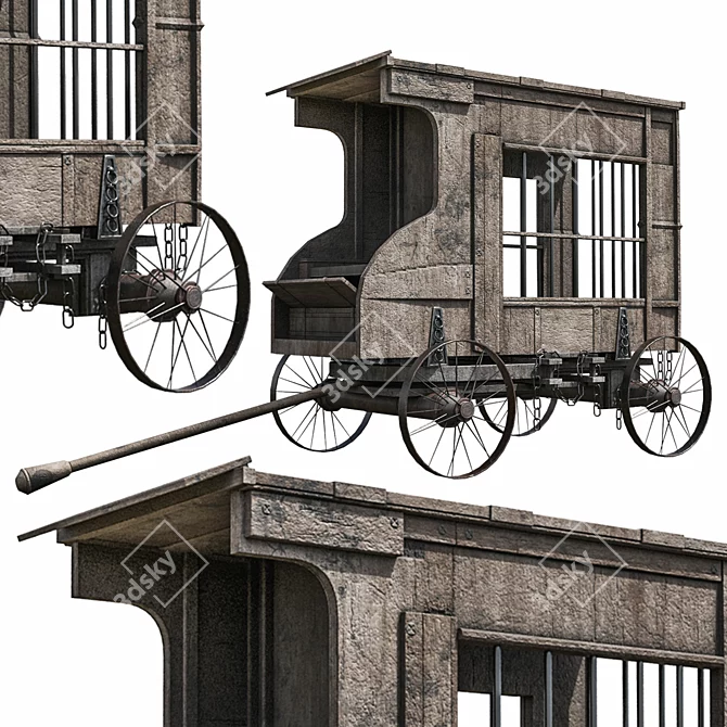 Medieval Carriage C1: Lowpoly Elegance 3D model image 1