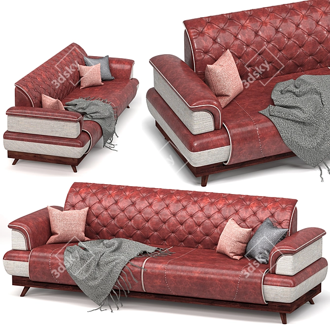 Luxury Leather Chester Sofa 3D model image 2