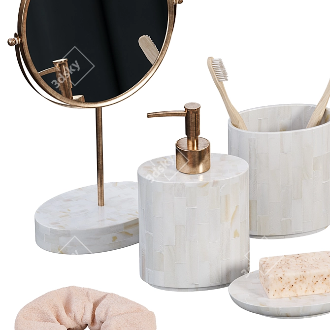 Elegant Mother of Pearl Bathroom Set 3D model image 4