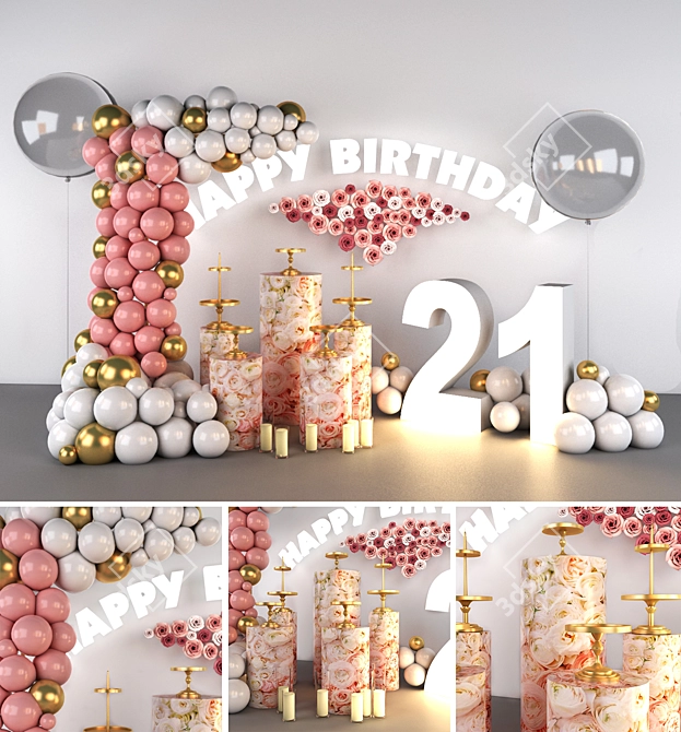 Sparkling Birthday Balloon Decor 3D model image 1