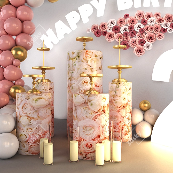 Sparkling Birthday Balloon Decor 3D model image 3