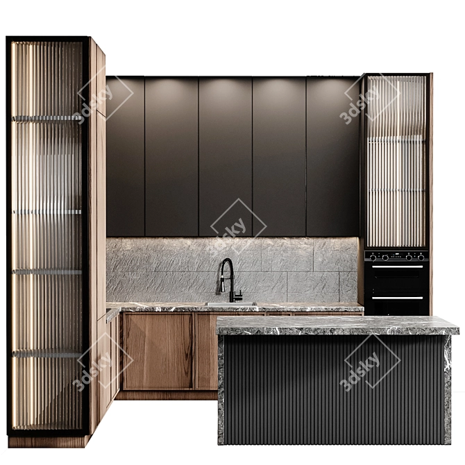 Sleek Modern Kitchen Set 3D model image 1