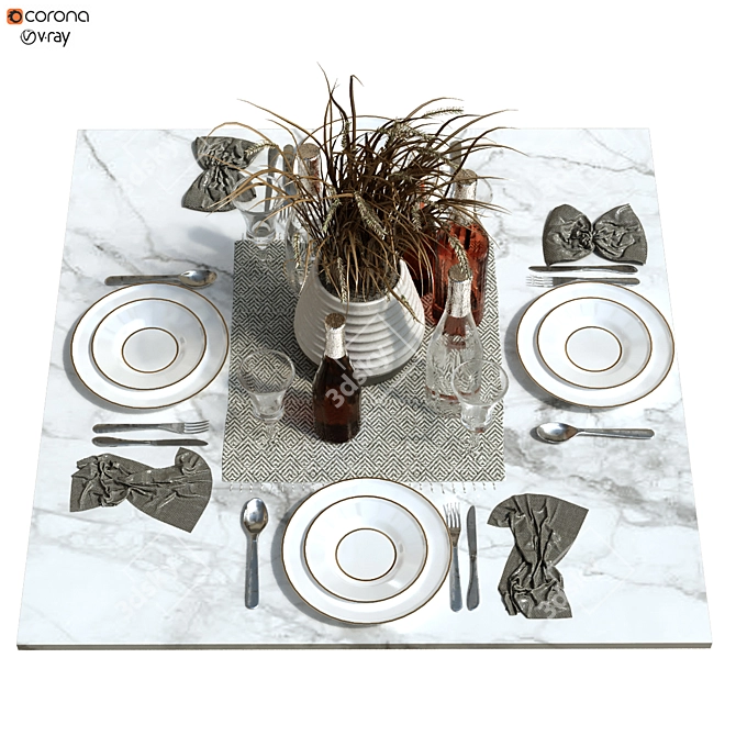 Elegant 13-Piece Tableware Set 3D model image 1