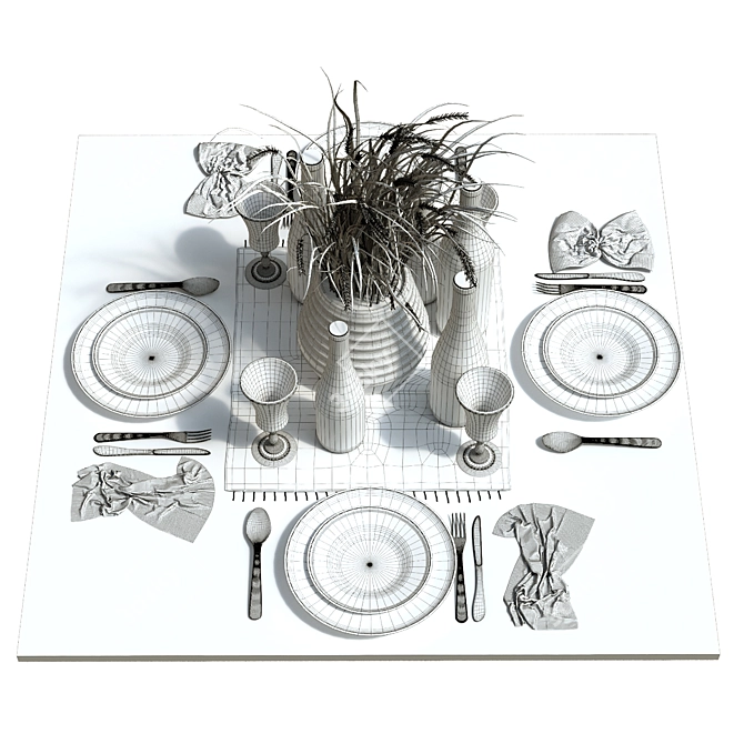 Elegant 13-Piece Tableware Set 3D model image 6