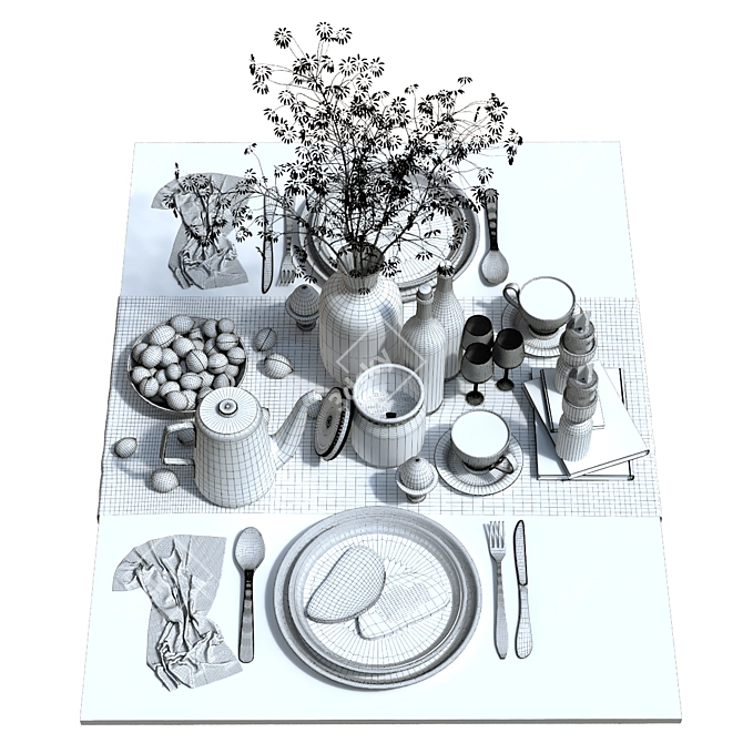 Elegant Tableware Set: 160 Pieces 3D model image 7