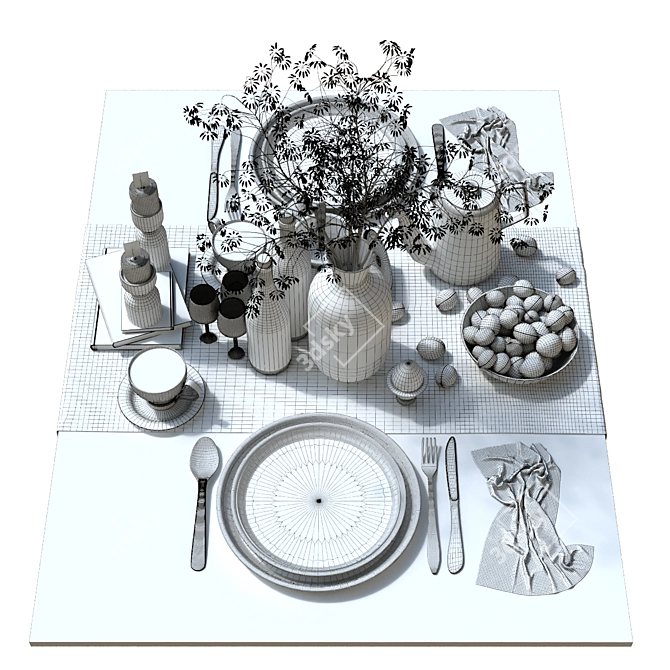 Elegant Tableware Set: 160 Pieces 3D model image 12