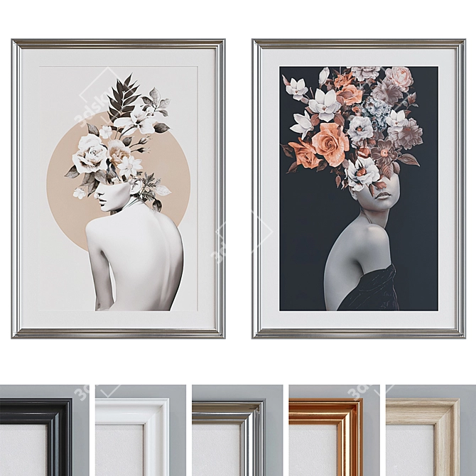 Modern Floral Frame Set 93 3D model image 1