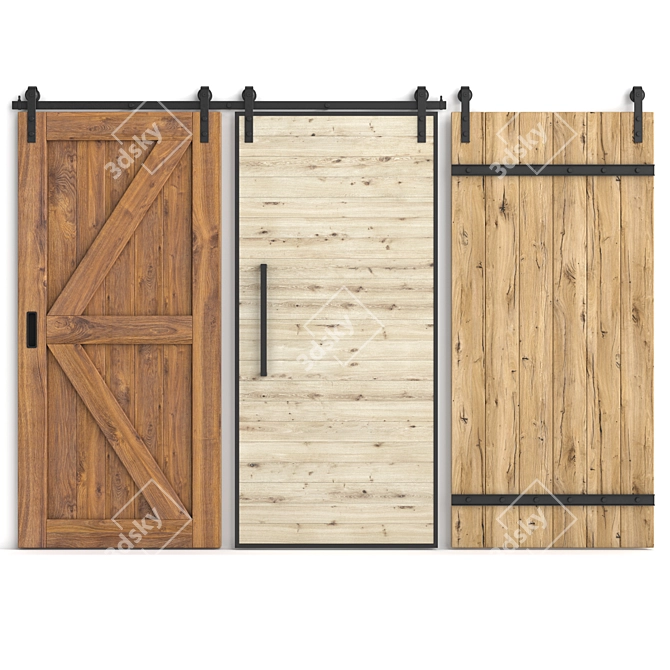 Rustic Sliding Barn Doors 3D model image 1