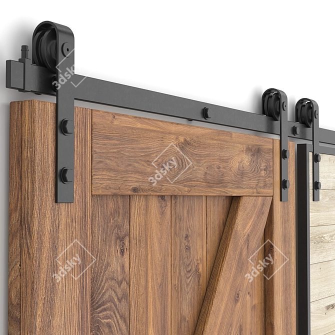 Rustic Sliding Barn Doors 3D model image 2