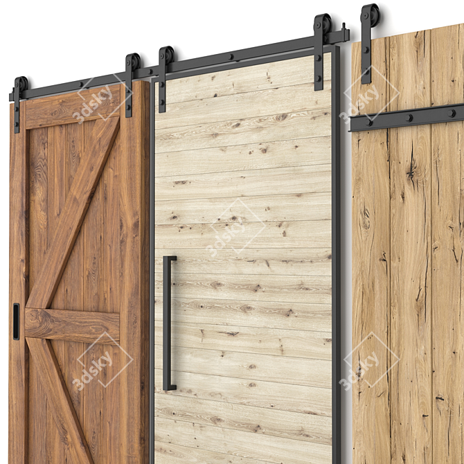 Rustic Sliding Barn Doors 3D model image 6