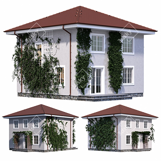 Classic Two-Storey House with Ivy 3D model image 1