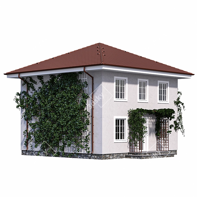 Classic Two-Storey House with Ivy 3D model image 3